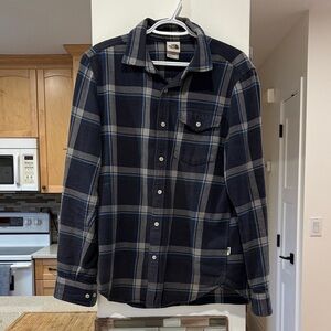 The North Face Men's Blue and Gray Plaid Flannel Shirt